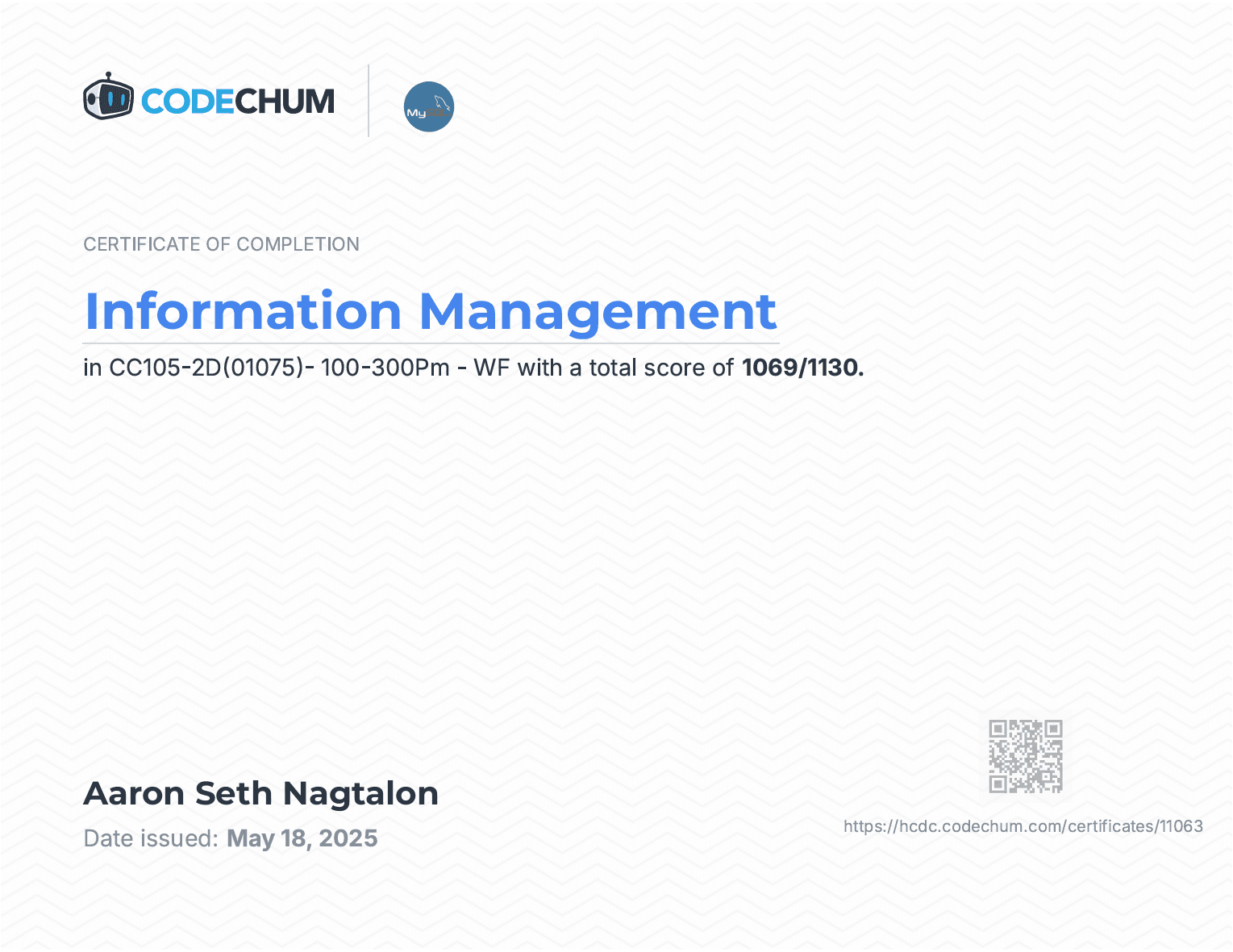 CodeChum Academy certificate